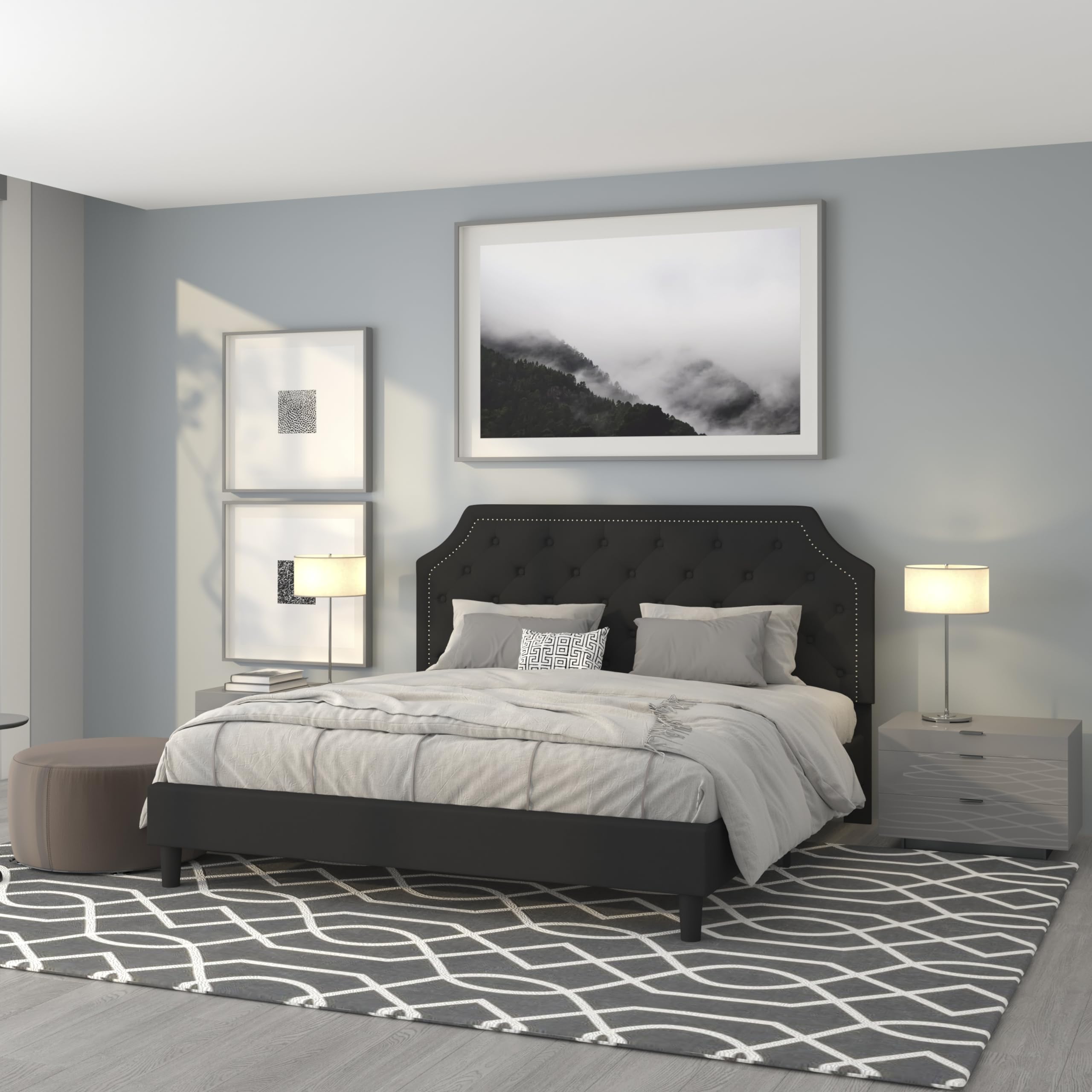 Flash Furniture Brighton King Size Tufted Upholstered Platform Bed In Black Fabric