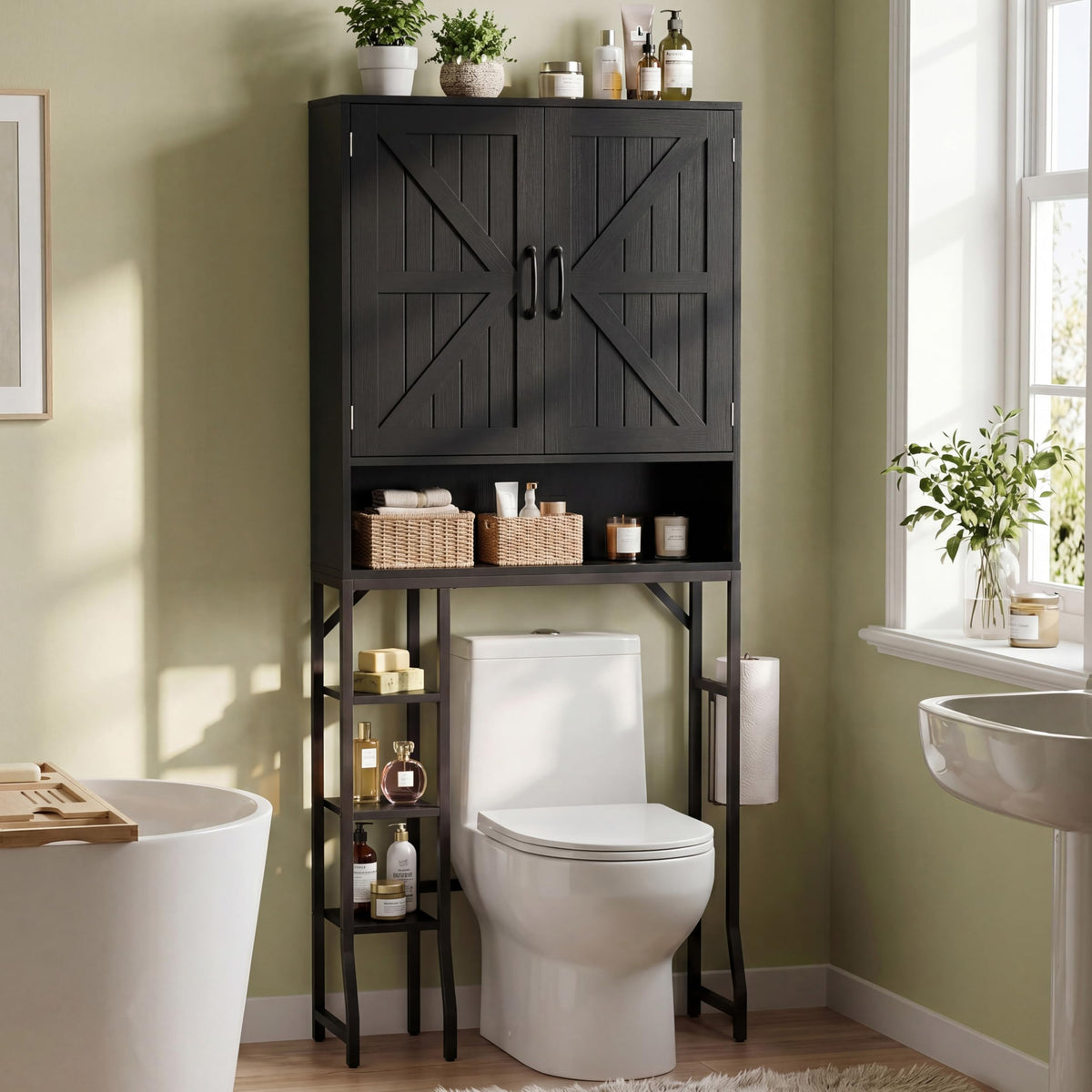 MEXSAKY Over The Toilet Storage Cabinet,31 W Bathroom Organizer, Black