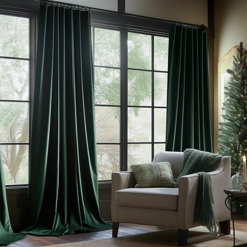 Lazzzy Blackout Velvet Curtains Green Thermal Insulated Curtains 90 Inch Long Drapes For Bedroom Living Room Darkening Window Treatments Grommet Living Room Curtains Set Of 2 Panels Emerald Green