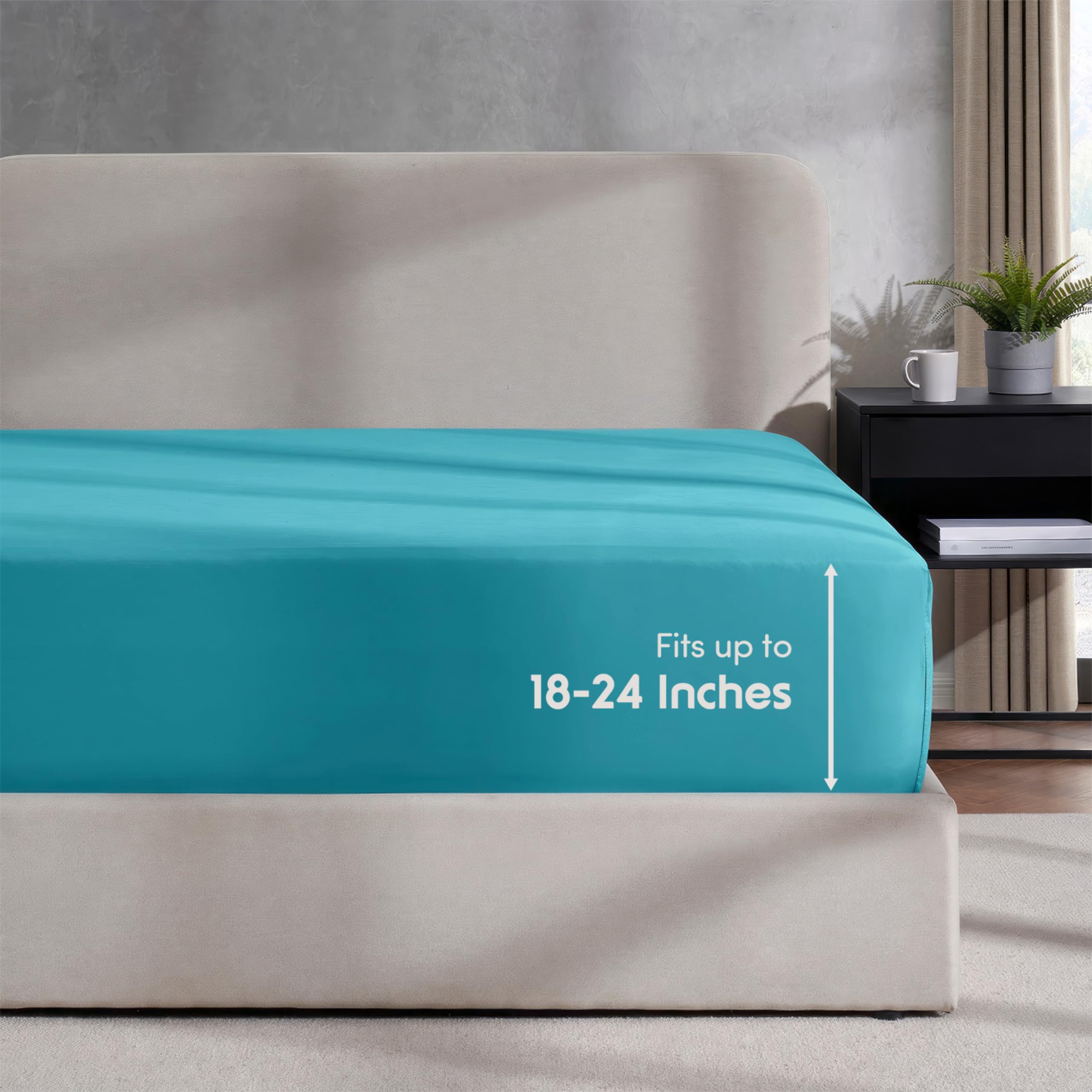 Nestl Extra Deep Pocket Full Fitted Sheet, Beach Blue Full Size Fitted Sheet Only, 1800 Microfiber Fitted Bed Sheet, Ultra Soft