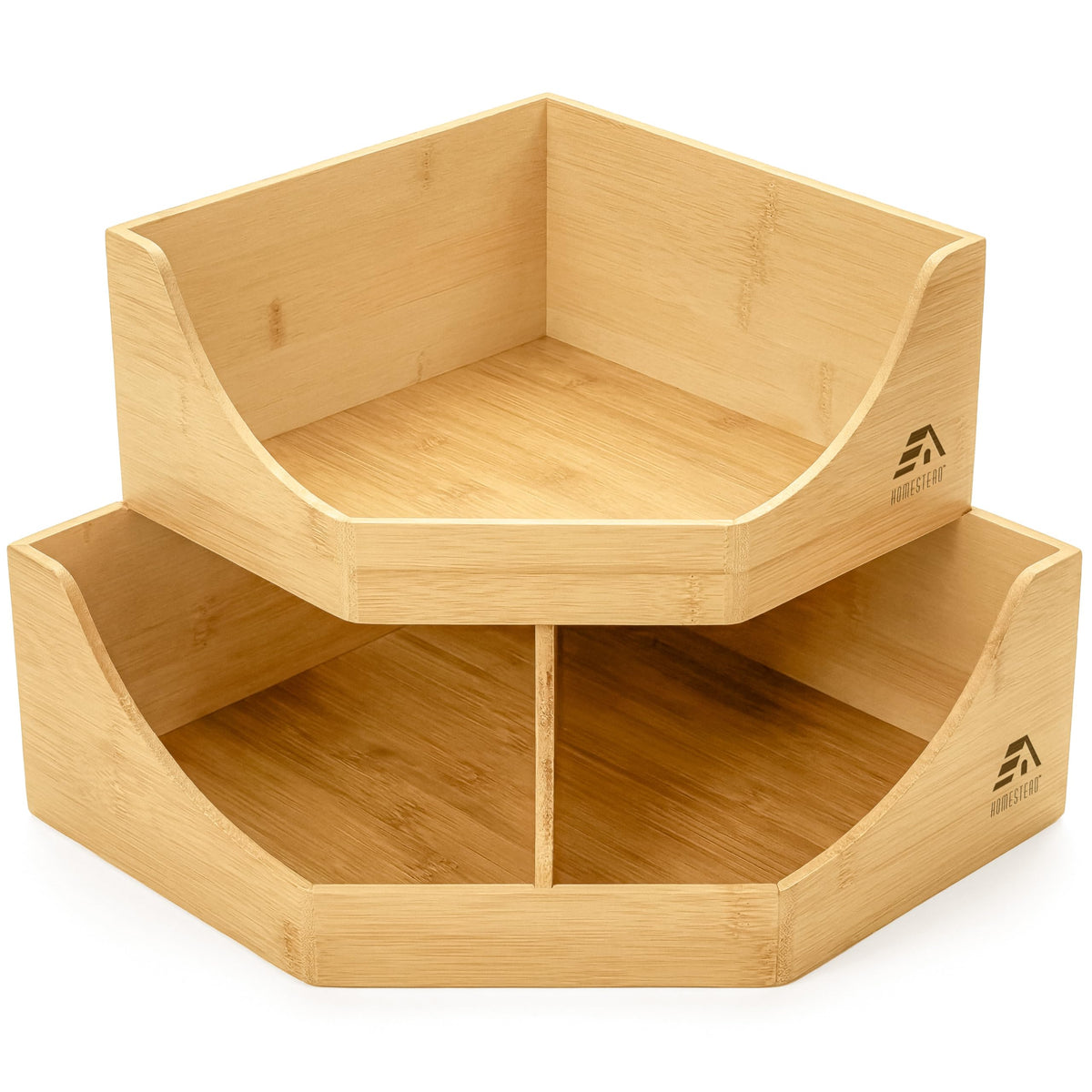 HOMESTEAD Bamboo Corner Storage Bin, 2Tier Stackable Potato and Onion Storage Bin for Kitchen Counter Corner Shelf, Wooden Prod
