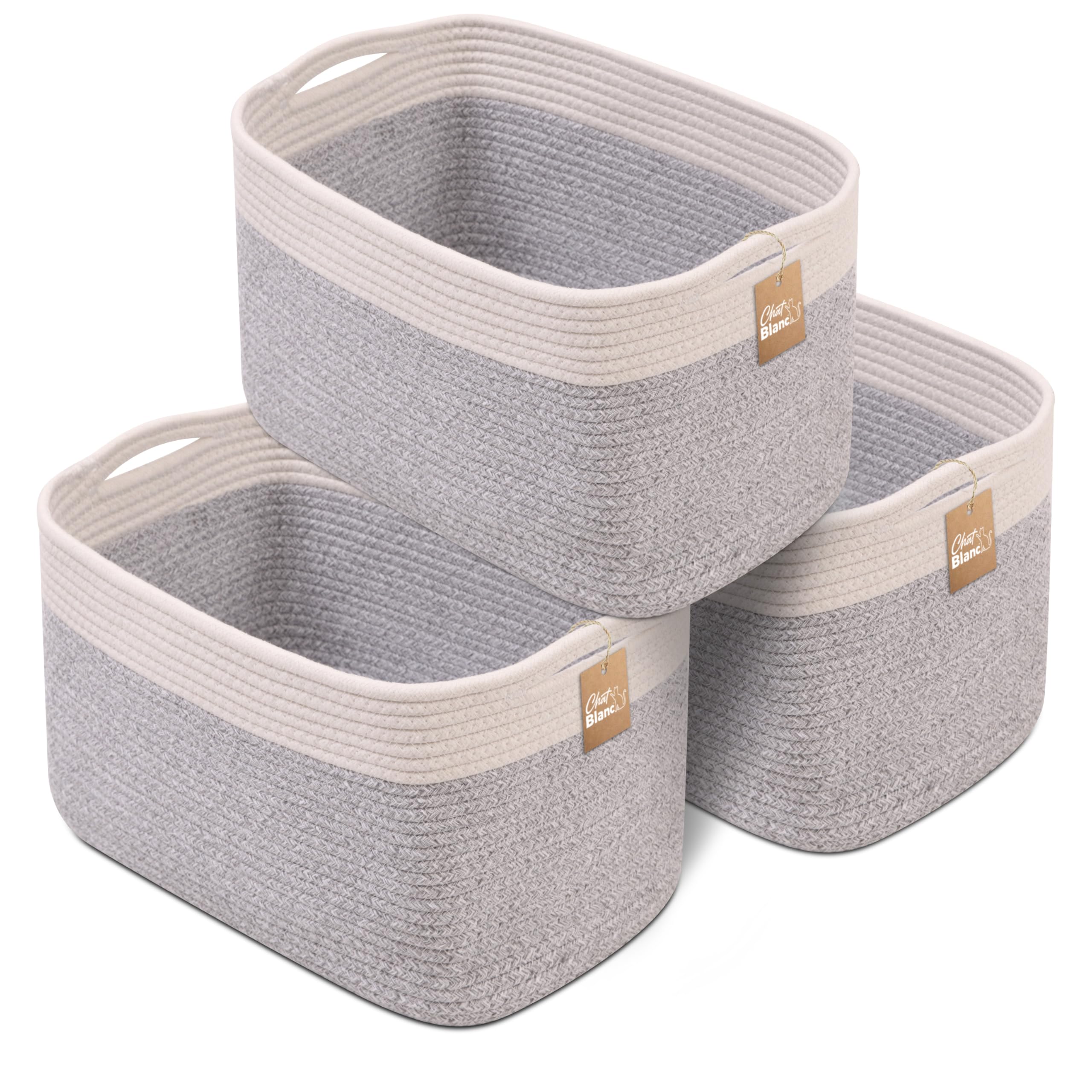 CHAT BLANC Cotton Rope Baskets for Organizing | Storage Baskets for Shelves | Rope Basket for Storage, Small Laundry Baskets, Wo