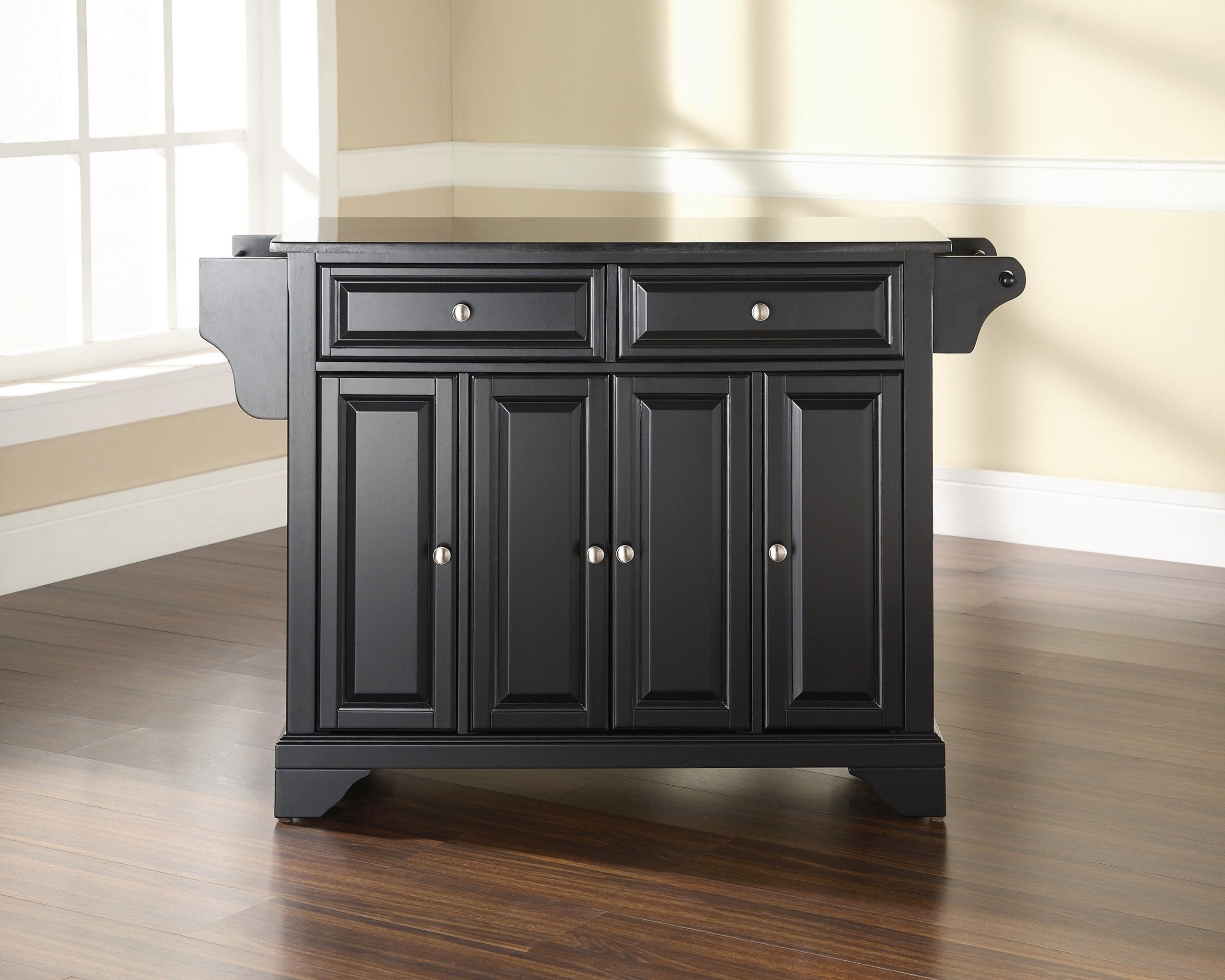 Crosley Furniture LaFayette Granite Top Rolling Kitchen Island Storage Cart, Microwave Stand, Spice Rack, Black