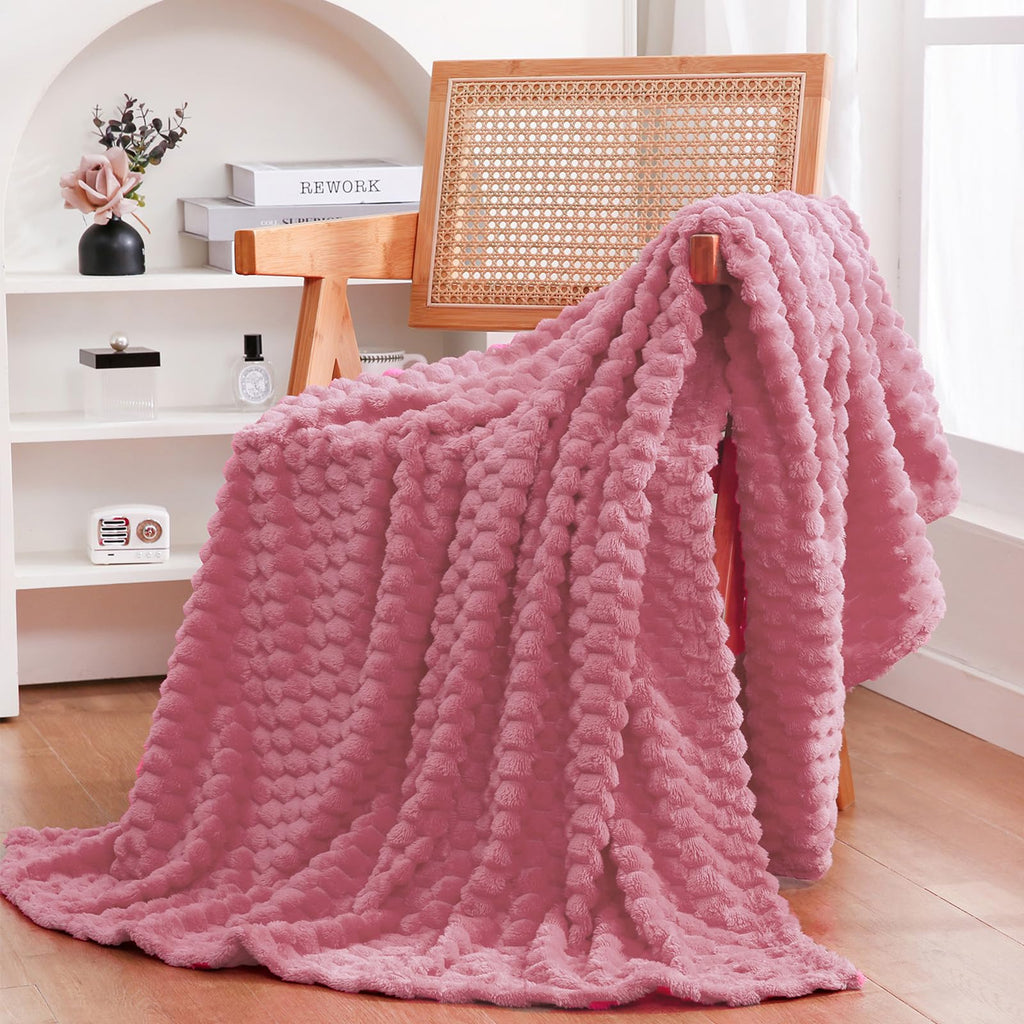 Dusty Pink Throw Blanket 50''  60'' Inches Gifts For Mom Fuzzy 3D Jacquard Decorative Flannel Fleece Super Soft Plush Cozy Blank