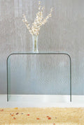 Neos Modern Furniture Bent Glass Console Sofa Table with Rounded Edges 12mm Clear Thick Glass