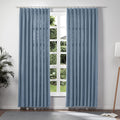 Twopages Aegean Blue Linen Pinch Pleat Curtain For Living Room, Window Treatment Curtain Panel Double Layer Light Filtering Room