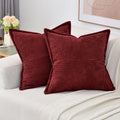 Haussy Burgundy Throw Pillow Covers 14X14 Inch Set Of 2,Soft Solid Corduroy Striped/Wide Bordered,Square Decorative Cushion Case