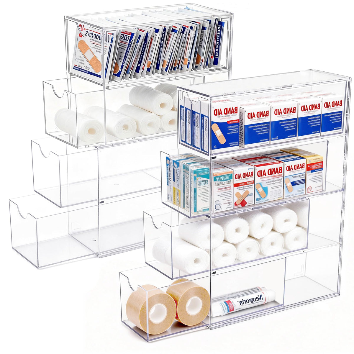2 Pack Band Aid Organizer, Acrylic Bandage Organizer with 4 Clear Drawers