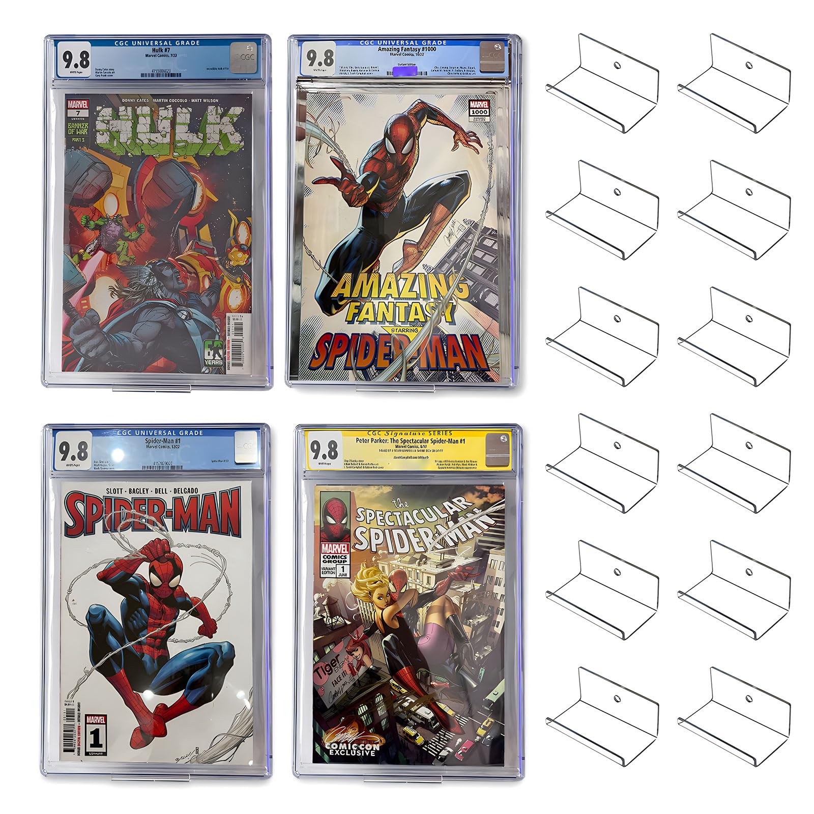 12pcs Clear Floating Comic Book Display Shelves, Comic Book Shelf Stand Wall Mount Display, Comics Books Case Frame Holder, Comi