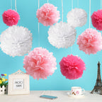 10Pcs White Tissue Hanging Paper Pom-Poms, Hmxpls Flower Ball Wedding Party Outdoor Decoration Premium Tissue Paper Pom Pom Flow