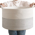 CLHMILY&Z Large Woven Storage Basket - 22x14.2 Inches - Modern Nursery Bin, Round Baby Toy Organizer, Soft Cotton Hamper for Hom