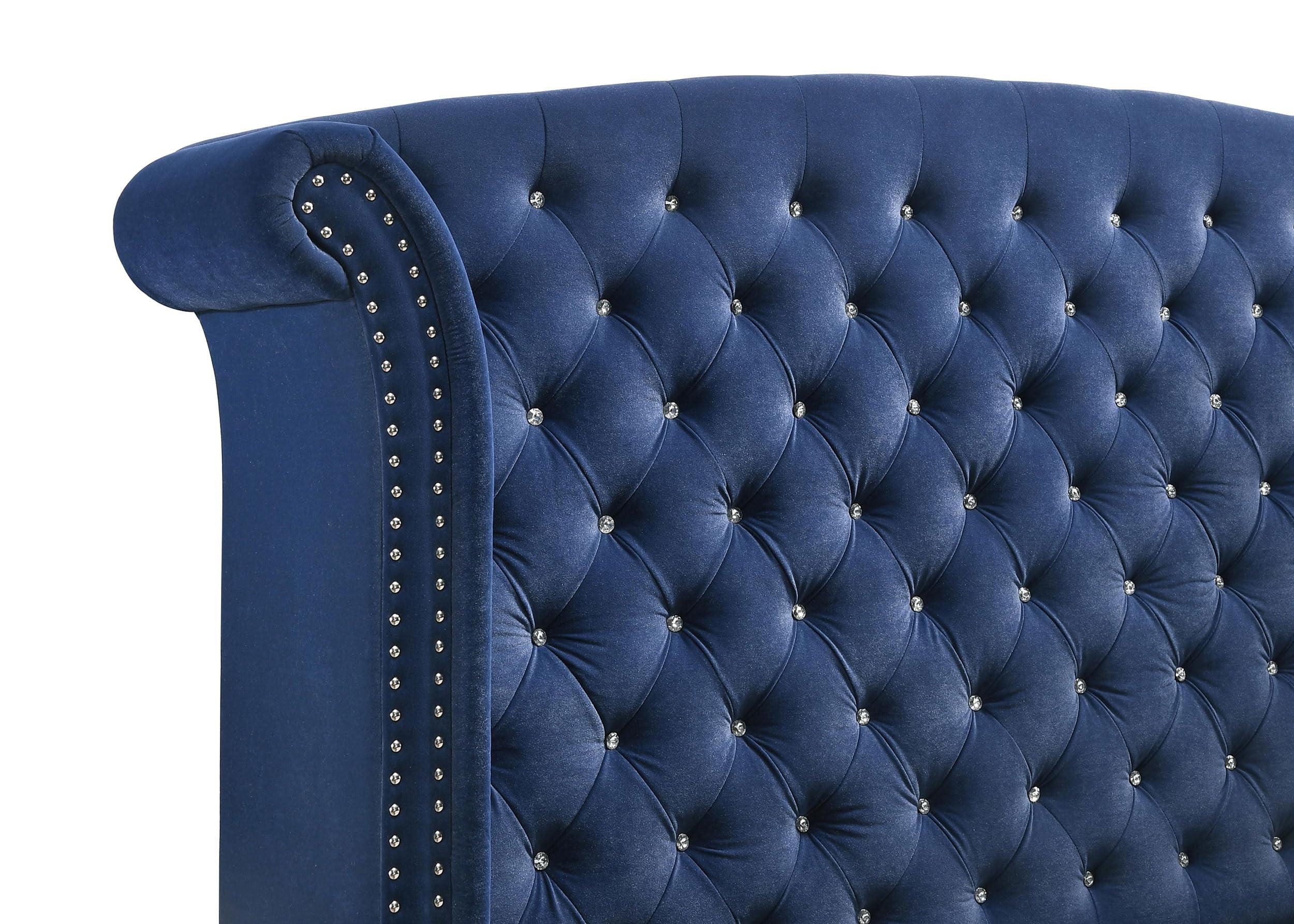 Coaster Home Furnishings Melody Modern Classic Velvet Upholstered Queen Size Wingback Bed Frame 66-inch Headboard Pacific Blue 223371Q