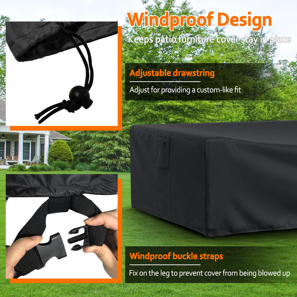 Startwo Patio Furniture Covers Waterprpoof, Tear Resistant Rectangular Outdoor Furniture Set Cover For Table And Chairs, Outdoor Sectional Sofa Cover, 111'L X 74'W X 28'H