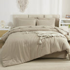 Litanika Comforter Queen Size Set Khaki - 7 Pieces Bed In A Bag Queen Beddding Comforter Sets, Plain Lightweight Bed Set With Co