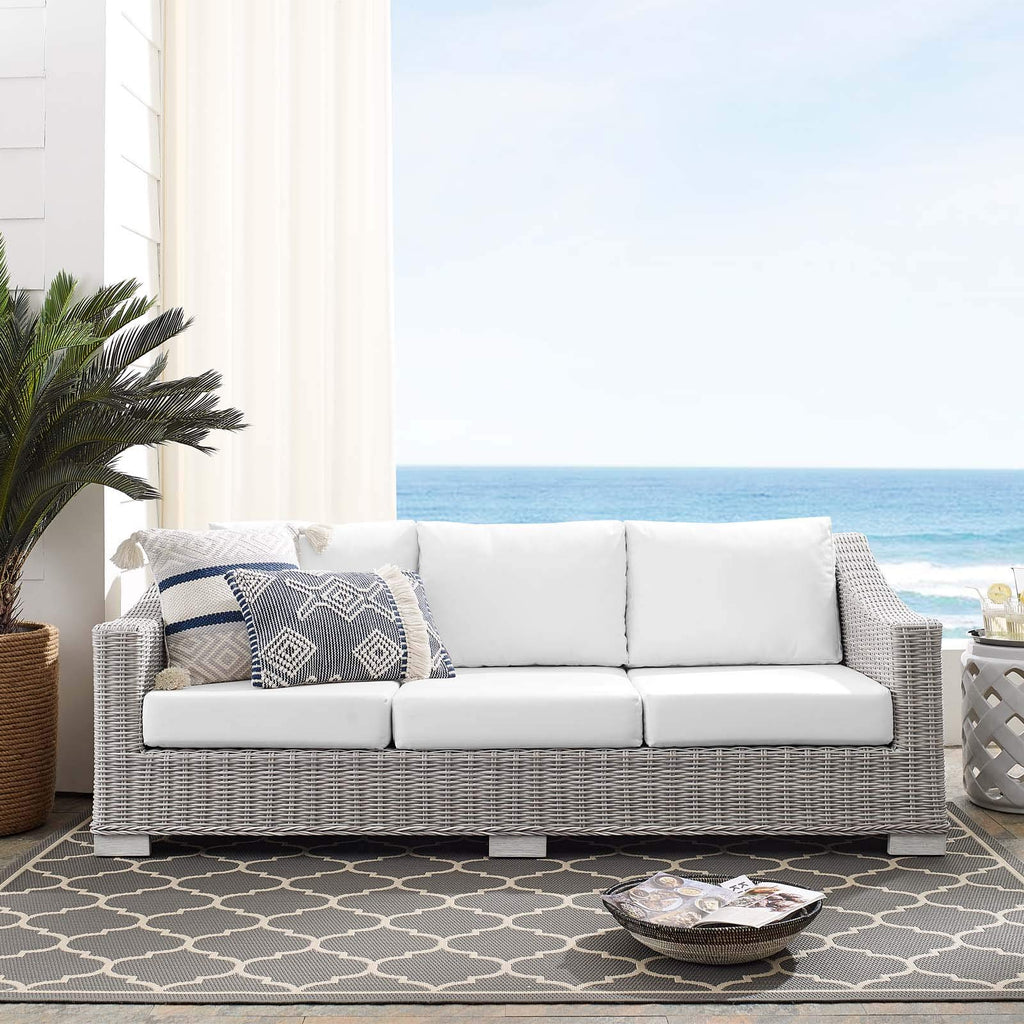 Modway Conway Sunbrella Outdoor Patio Wicker Rattan, Sofa, Light Gray White