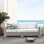 Modway Conway Sunbrella Outdoor Patio Wicker Rattan, Sofa, Light Gray White