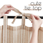 Jinchan Kitchen Curtains Striped Tie Top Linen Tier Curtains 24 Inch Length Short Curtains For Bedroom Living Room Bathroom Farm
