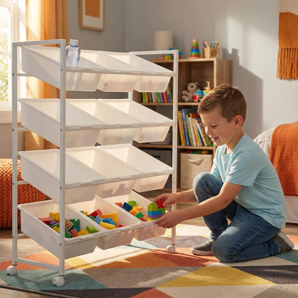 PureBox 4Tier Rolling Toy Storage with 12 Removable Bins for Kids Rooms