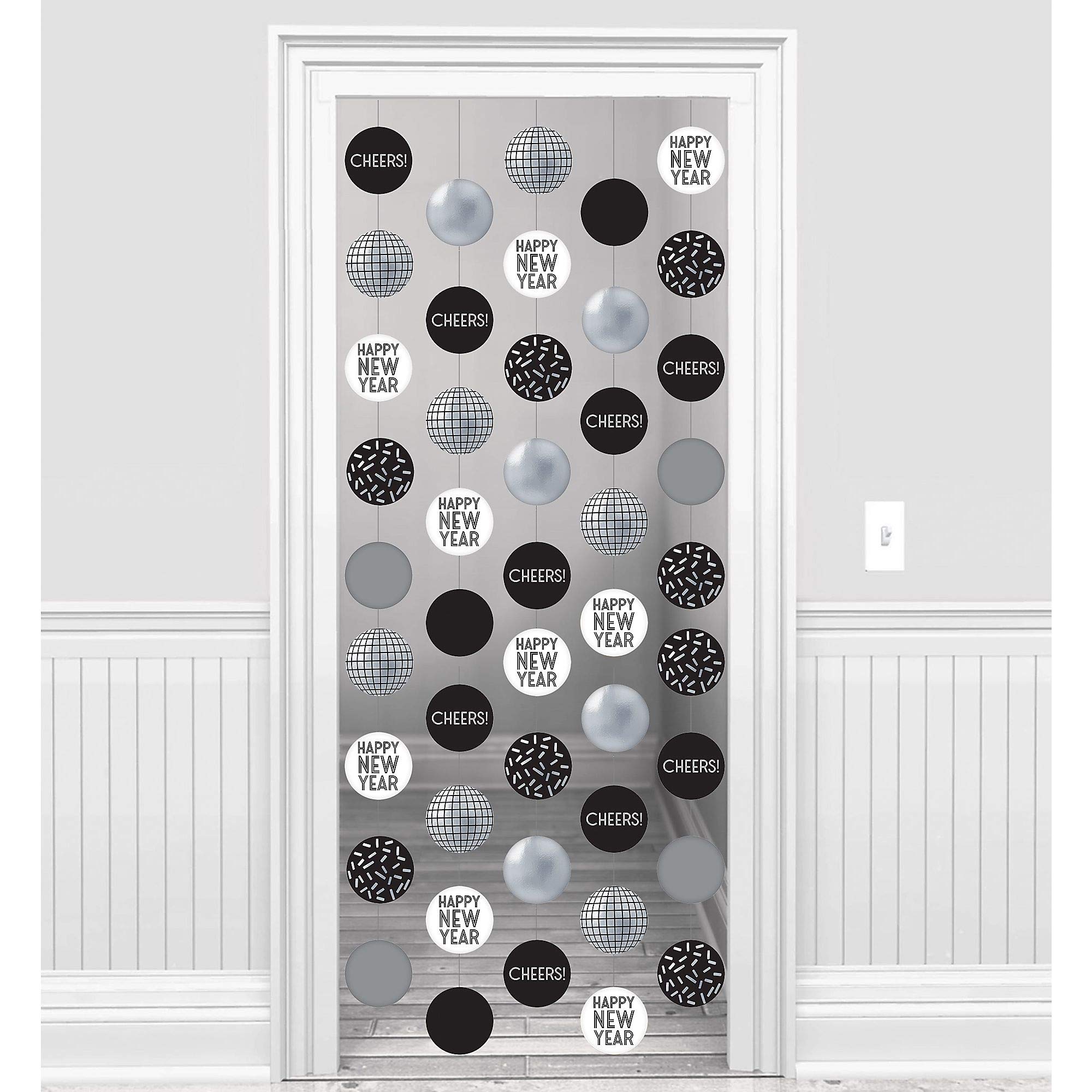 Amscan New Year Disco Ball Drop Hanging Circle Decorating Kit, Black and Silver, One Size