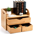 Hacaroa 3 Tier Bamboo Desktop Organizer With 3 Drawers, Mini Tabletop Craft Box Cosmetic Storage Drawer With Handle, Portable De