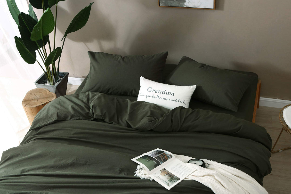 F.Y.Dreams 100% Washed Cotton Duvet Cover For Weighted Blanket 48X72 Inches With 8 Ties, Zipper On Long Side/Forrest Green/Just