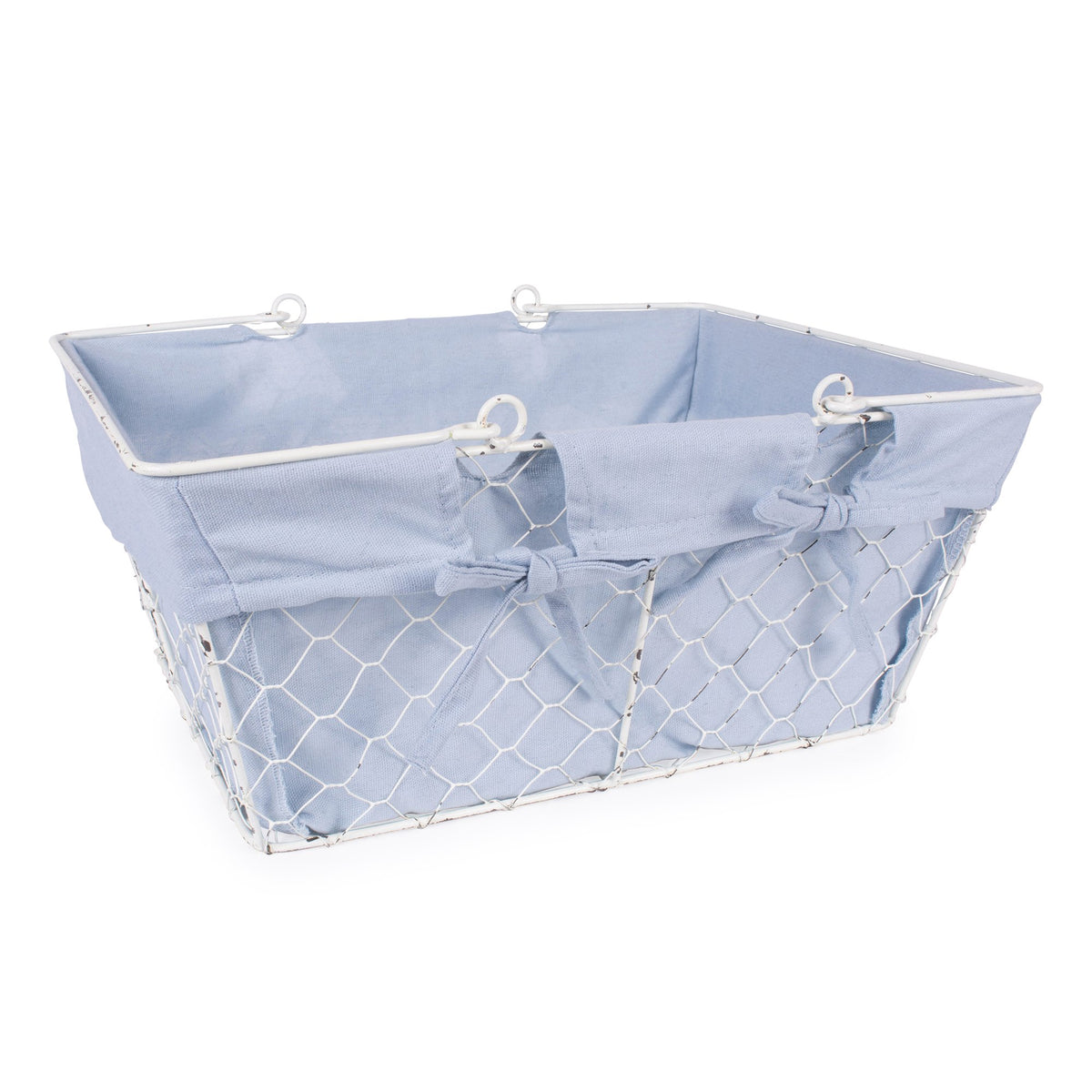 DII Farmhouse Chicken Wire Egg Basket, Storage Baskets with Liner, Denim, 16x12x7.88