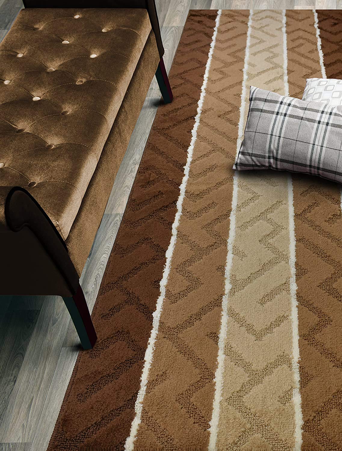 ORFA HOME Custom Size Meander Hallway Runner Rug Slip Resistant, 26 Inch Wide x Your Choice of Length Size, Brown, 26 Inch X 15 