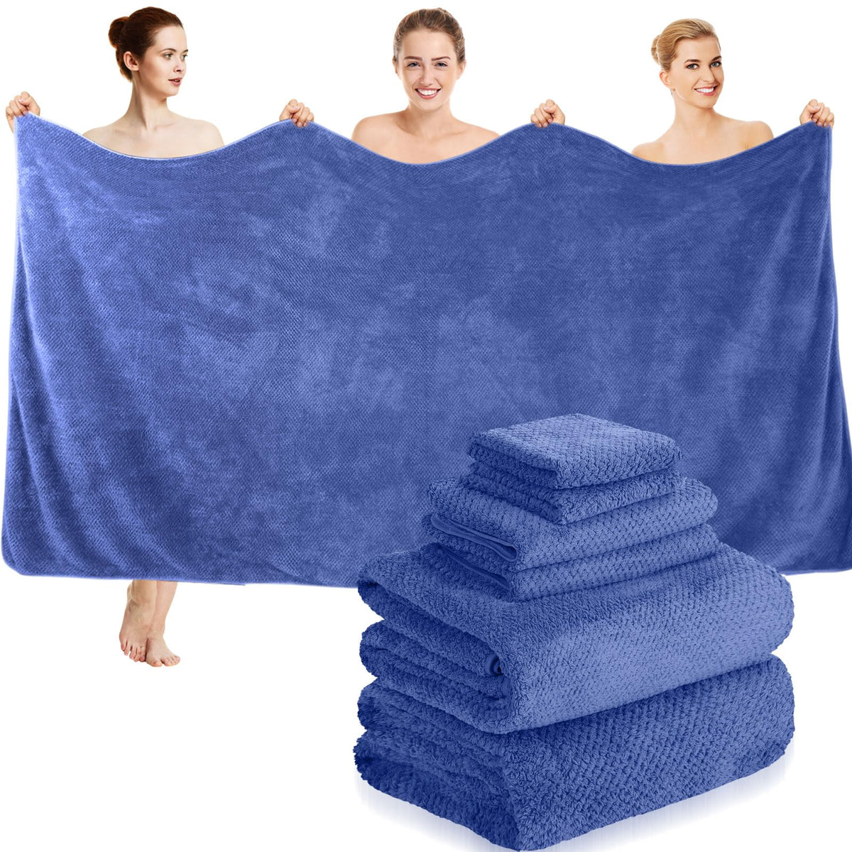 Peryiter 6 Pcs Bath Towel Set, Oversized Bath Sheet for Adults, Dark Blue