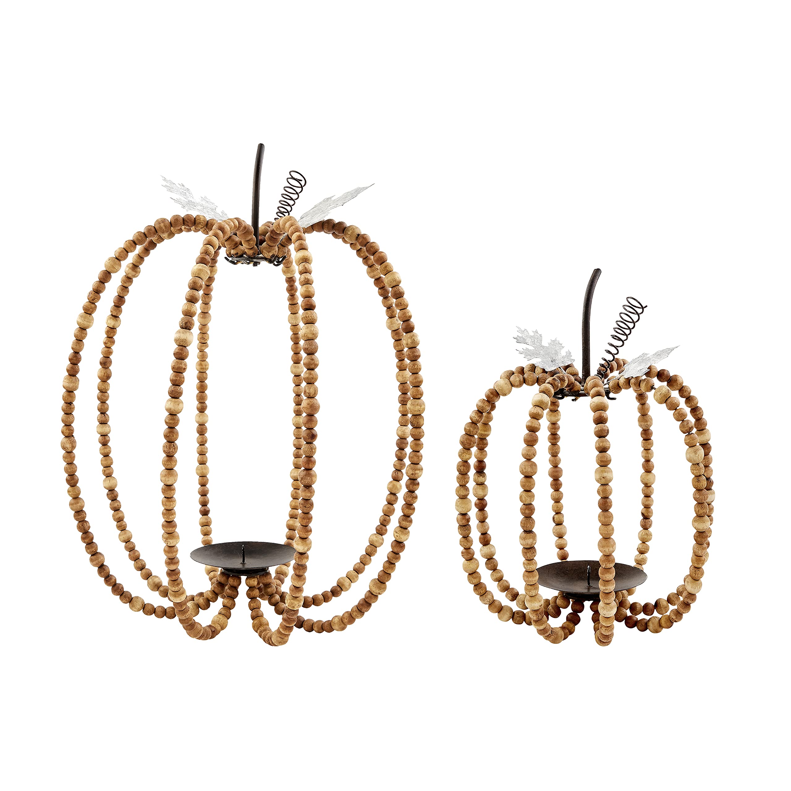 Mud Pie Beaded Pumpkin Lantern Set, Brown, Small 8 1/2 x 7 | Large 11 1/2 x 9