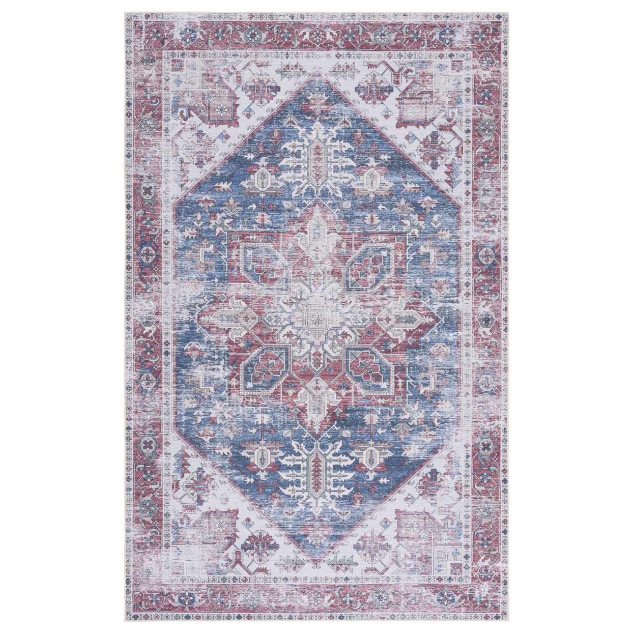 SAFAVIEH Tucson Collection Accent Rug - 3 x 5, Navy & Red, Persian Design, Non-Shedding Machine Washable & Slip Resistant Idea