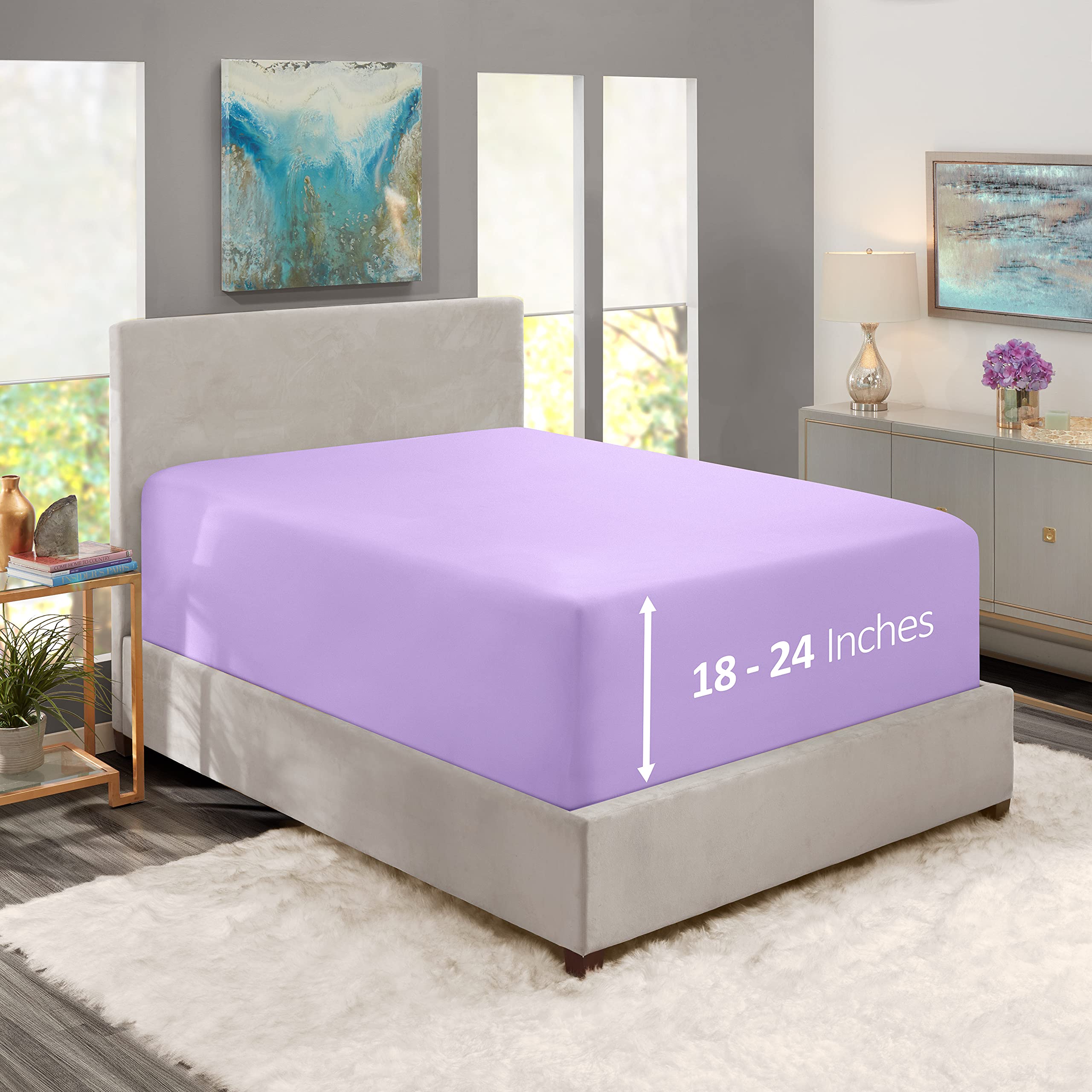Nestl Lavender Twin Xl Fitted Sheet Only, Extra Deep Pocket Fitted Bed Sheet, 1800 Microfiber Xl Twin Fitted Sheet, Ultra Soft Fitted Sheet Twin Xl Fits Up To 24 Inch Mattress