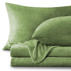 Bedelite Flannel Sheets King Size Sage Green - Super Soft Fleece Sheets Set Fluffy Extra Plush, 4 Piece(Include Fitted Sheet, Fl