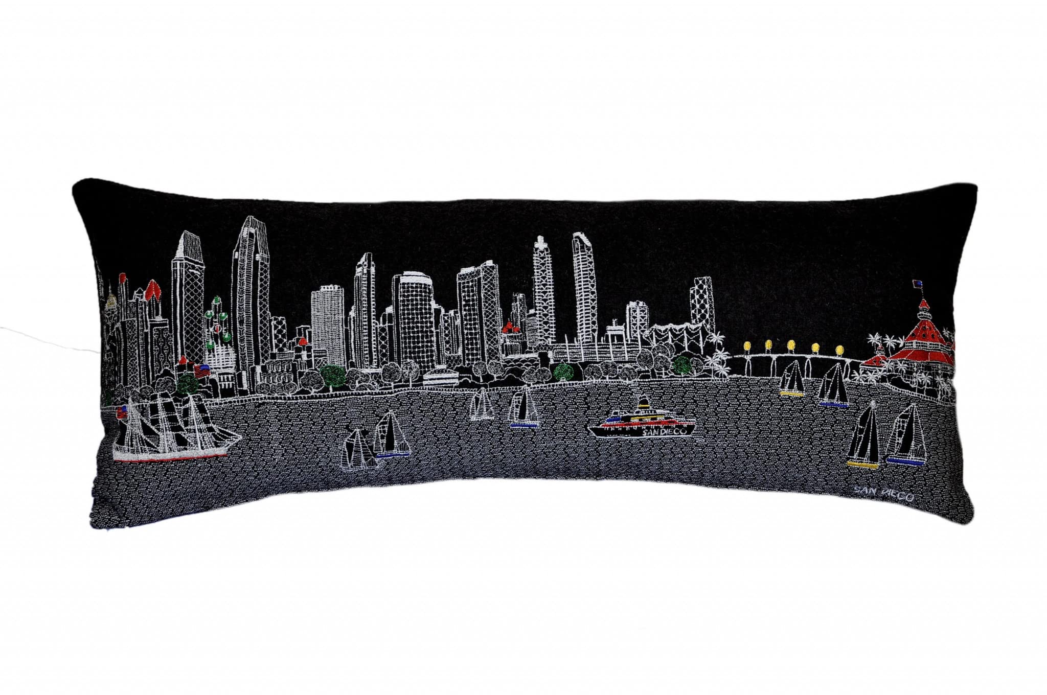 HomeRoots Grey 35' Black San Diego Nighttime Skyline Lumbar Decorative Pillow