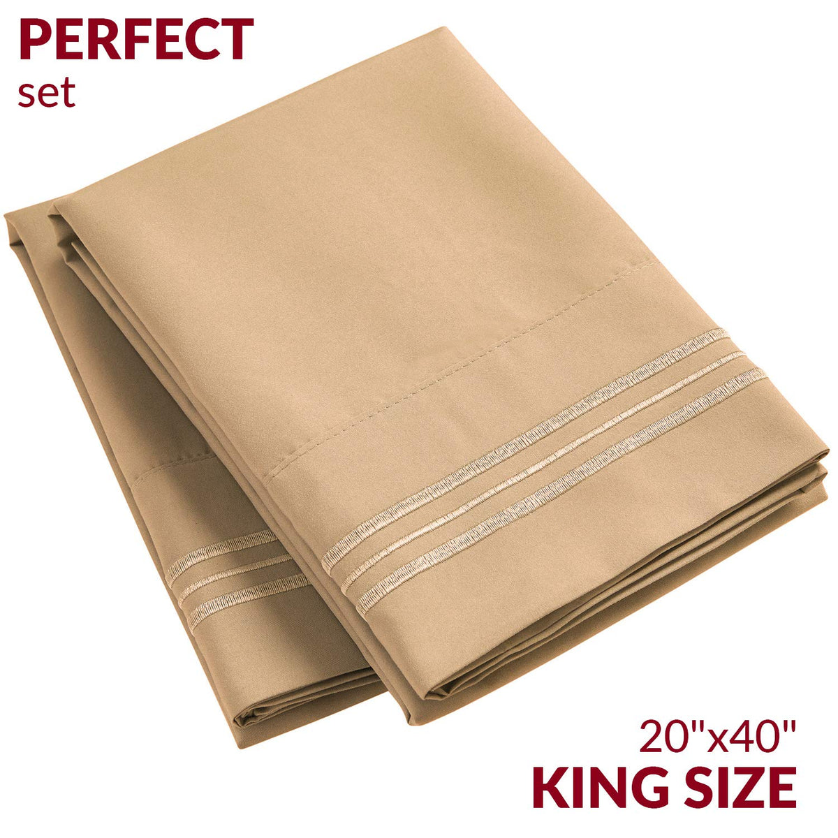 Mellanni Pillow Cases - 2 Pc Iconic Collection Pillowcases - Luxury, Extra Soft, Cooling Pillow Covers - Envelope Closure (King 20' X 40', Sand)