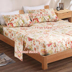 Qsh 100% Egyptian Cotton Floral Sheets For Split King Size Bed, Red Yellow Flowers Plant Pattern Botanical Printed Bedding Deep