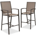 Best Choice Products Outdoor Bar Stools Set of 2, Bar Height, Patio Furniture, All Weather Mesh Design w/Armrest - Brown/Brown
