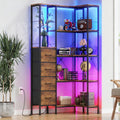 AFLUI 5Tier Corner Bookshelf with LED Light Strips, 4 Fabric Drawers