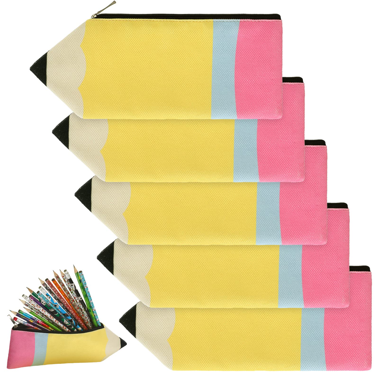 Kisston 6 Pcs Pencil Case Kawaii Pencil Shaped Pencil Pouch Portable Pencil Bag With Zipper Cute Pen Pouch Bag For Christmas Tea