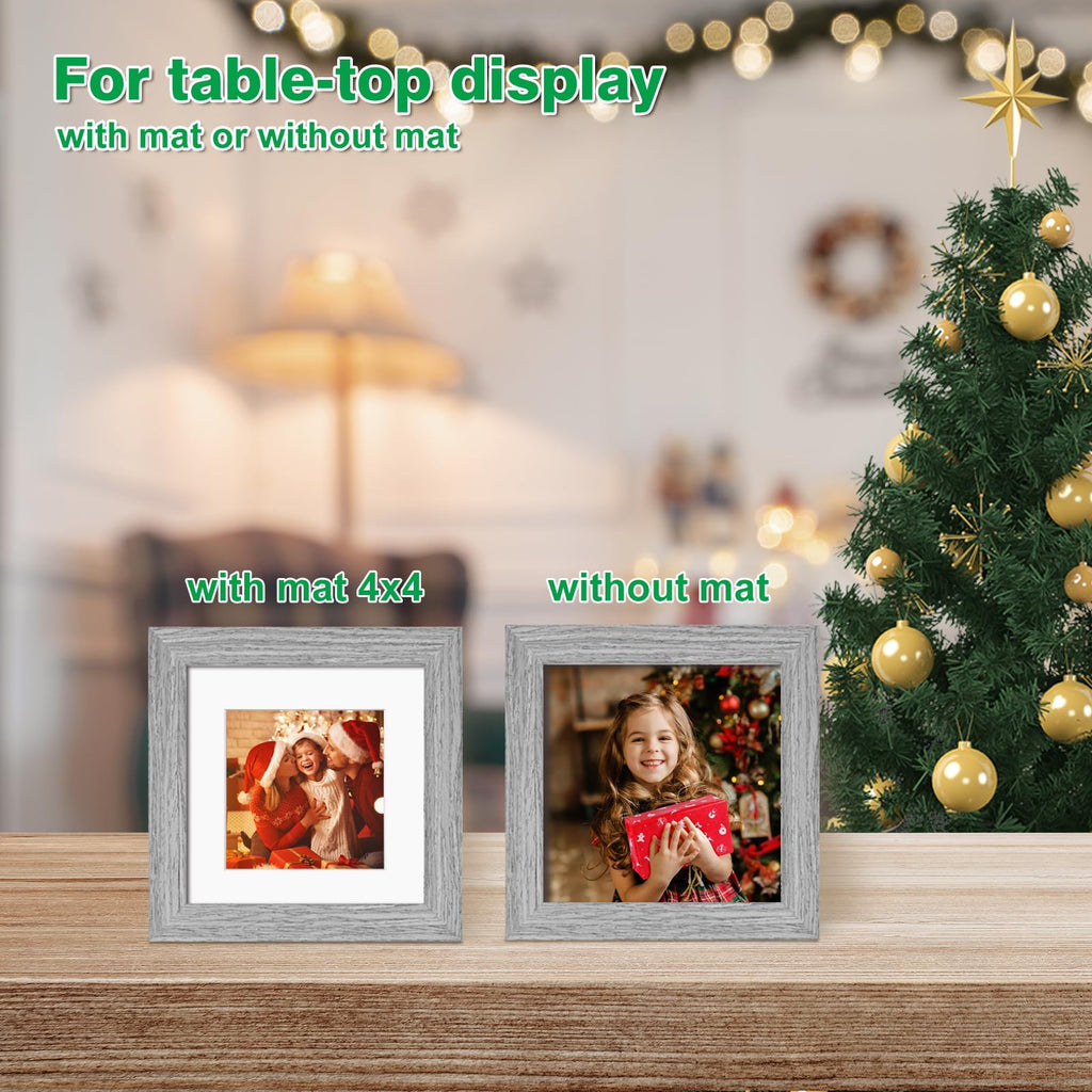 Kinlink Square 6X6 Picture Frames Grey, Solid Wood Frames With Acrylic Plexiglass For Pictures 4X4 With Mat Tabletop And Wall Mo