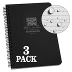 Rite In The Rain Weatherproof Side Spiral Notebook, 4.625' X 7', Black Cover, Universal Pattern, 3 Pack (No. 773L3)