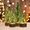 4 PCS Mini Christmas Trees, Artificial Bottle Brush Trees with 2 Modes Timer LED String Lights, Button Cell Battery Powered Desk