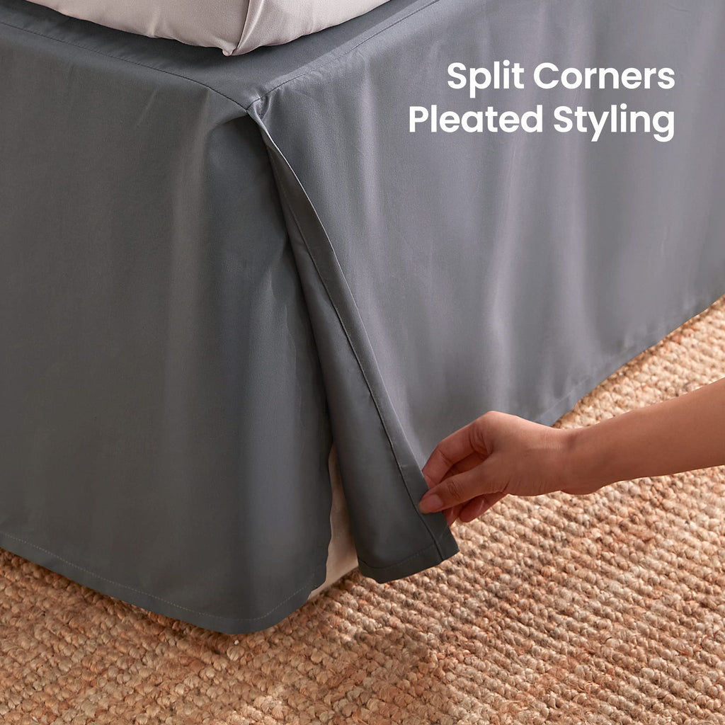 Sleep Zone Pleated Bed Skirts Queen Size, 15 Inch Tailored Drop Easy Fit Bedskirt, Anti-Static, Fade Resistant (Queen, Grey)