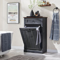 IFBUY Tilt Out Laundry Hamper Cabinet, 10 Gallon Farmhouse Trash Can Cabinet with Drawer, Hidden Wood Garbage Can Bin Cabinet wi