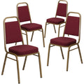 4 Pk. Stacking Chair with Burgundy Fabric and 2.5 Thick Seat - Gold Frame
