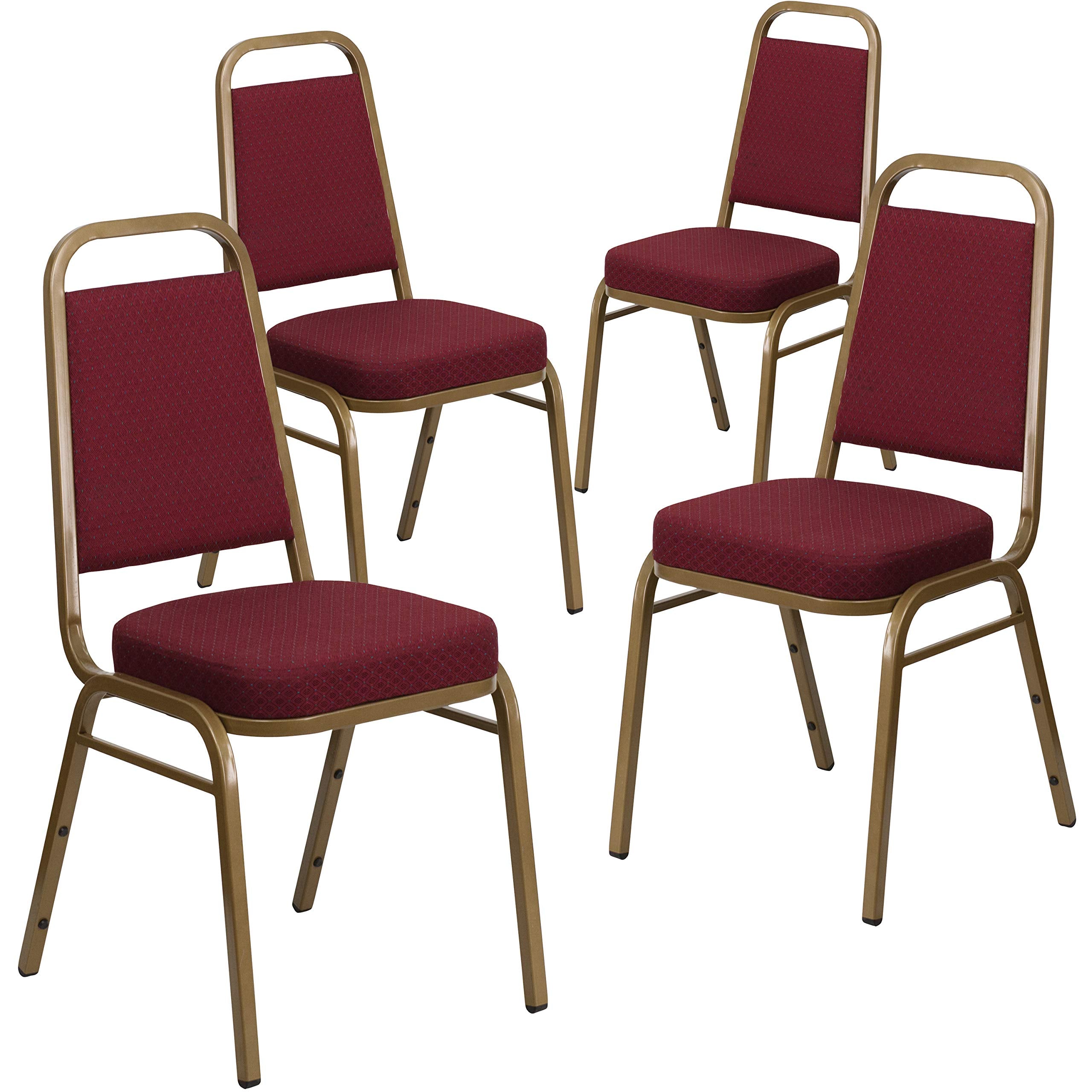 4 Pk. Stacking Chair with Burgundy Fabric and 2.5 Thick Seat - Gold Frame