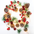 RECUTMS Christmas Garland Decoration with Lights, 7FT 20LED Pine Cone Red Berry Bell Battery Operated Christma String Light, Lig