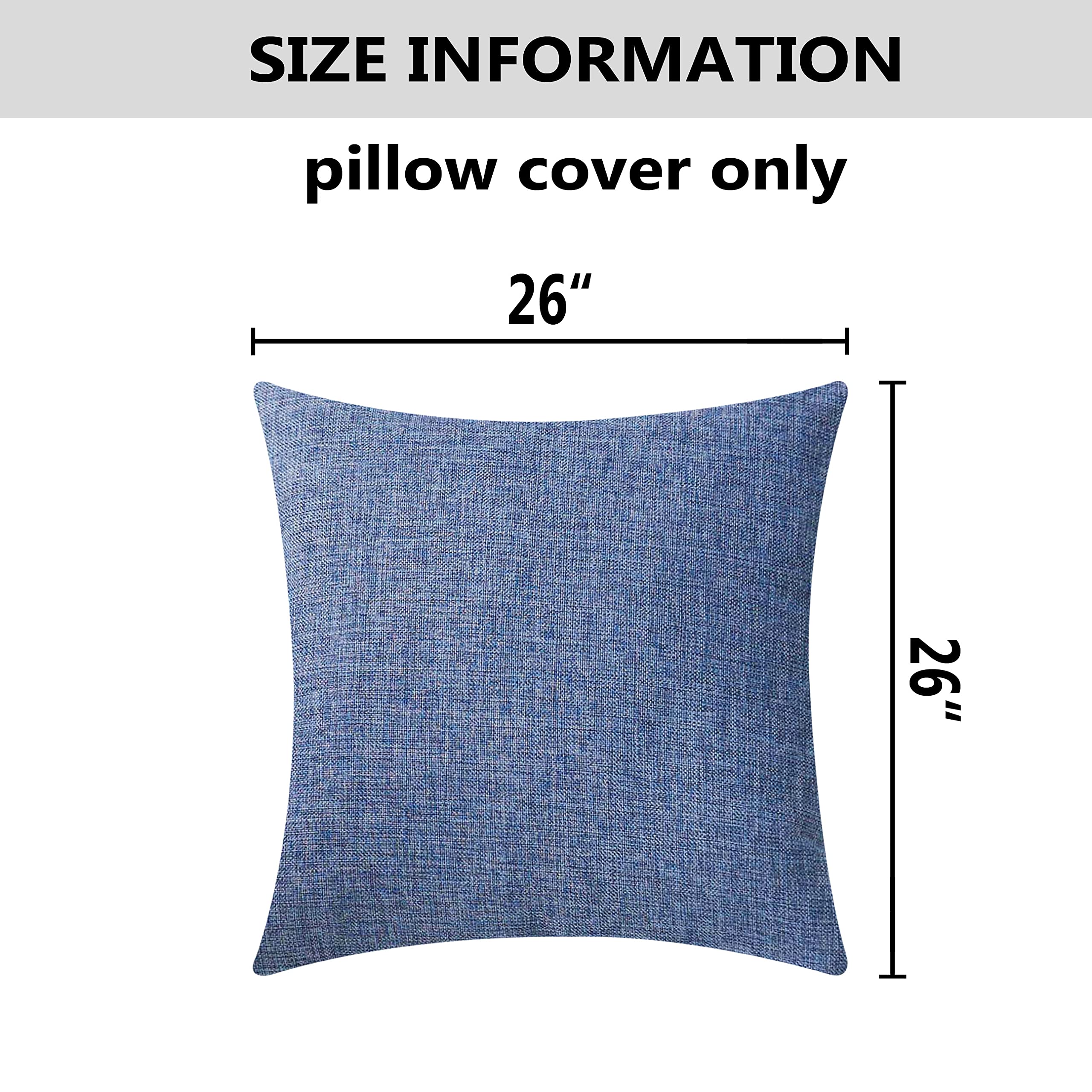 Home Brilliant Linen Euro Sham Large Throw Pillow Cover For Patio Floor, 26 X 26 Inch(66X66 Cm), Navy Blue