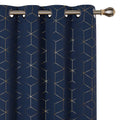 Deconovo Blackout Curtains Gold Diamond Foil Print Navy Blue, 52W X 108L Inch, Room Darkening Thermal Insulated Sun Blocking Gro