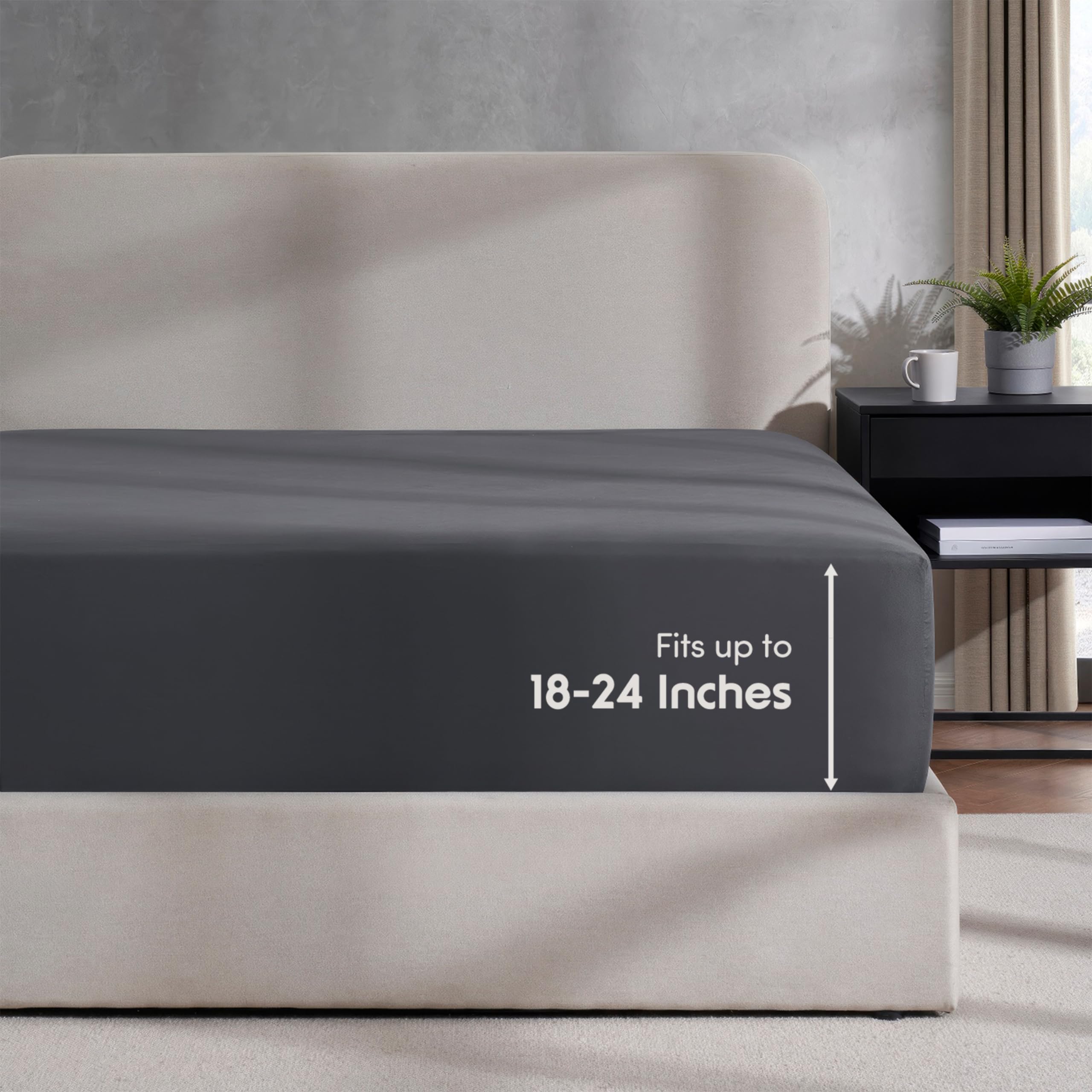 Nestl Extra Deep Pocket King Fitted Sheet, Grey Fitted Sheet King Size, 1800 Microfiber King Fitted Sheet Only, Soft King Bed Fi