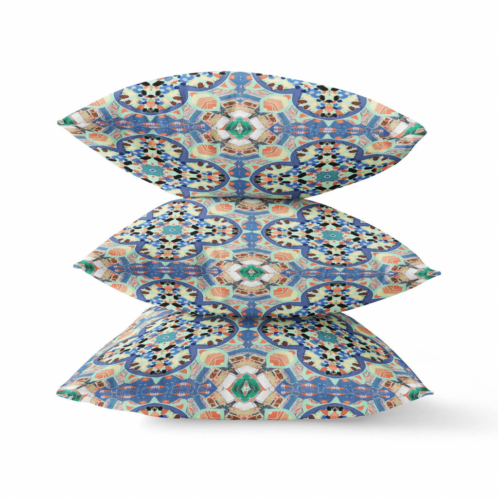 HomeRoots Blue Purple Peach Blue Peach Cloverleaf Boho Suede Throw Pillow